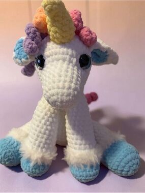 Plush White Unicorn Stuffed Animal with Rainbow Mane